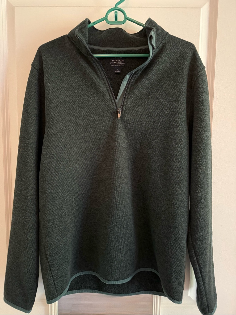 J. Crew Men's Authentic Fleece Dark Green Quarter-Zip Pullover